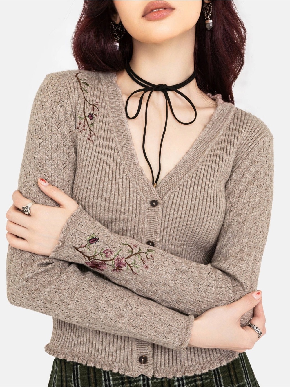 Disturbia Tantra Floral Beetle Embroidered Cardigan